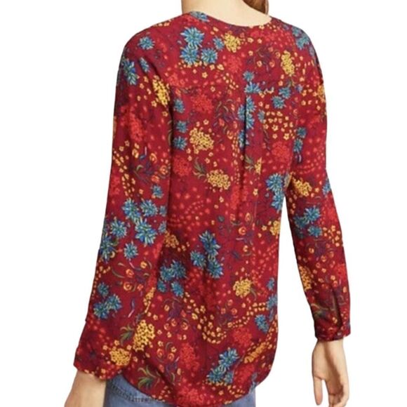 Maeve Printed Pintucked Long Sleeve Button Front Blouse Size Medium 📦 - Picture 2 of 11